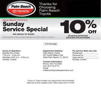 SUNDAY SERVICE SPECIAL 10% OFF OF YOUR BILL 